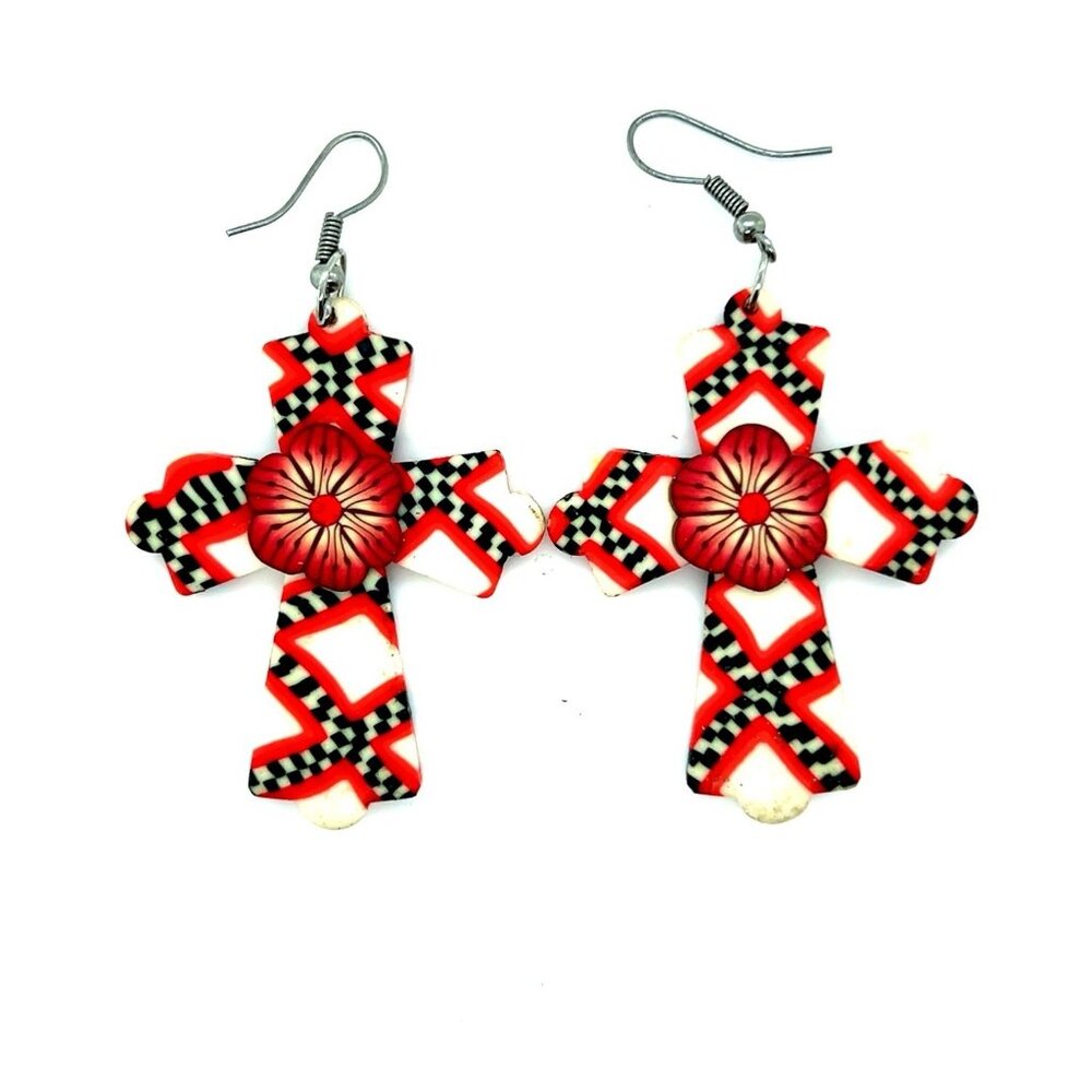 Flower Cross Dangle Earrings